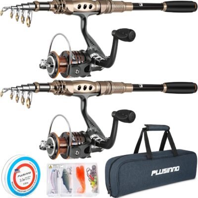 PLUSINNO Carbon Fiber Telescopic Fishing Pole Combo 2 Rods