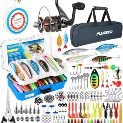 PLUSINNO Telescopic Fishing Rod and Reel Combo 373PCS Tackle Box